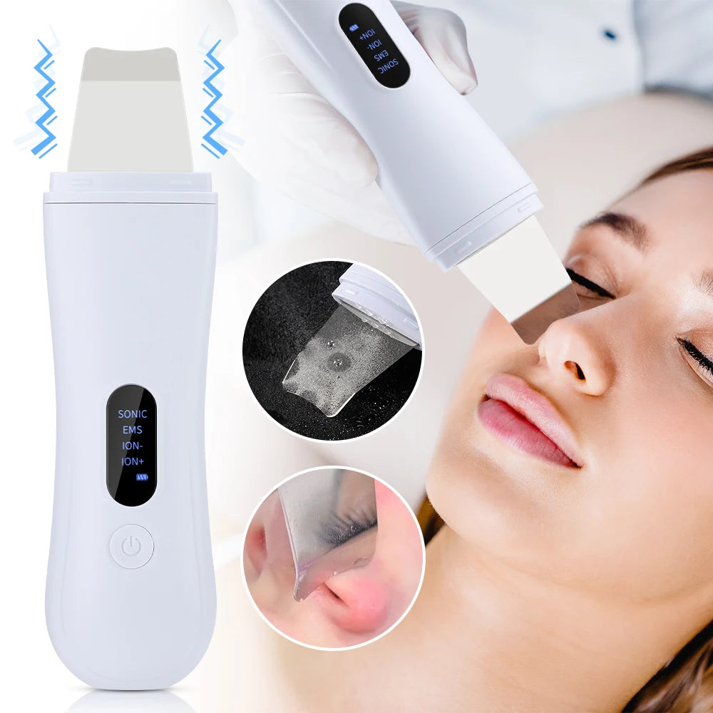 Spatule Ultrasonique Visage Skin Scrubber – Nettoyeur de Pores EMS Anti Points Noirs Rechargeable USB